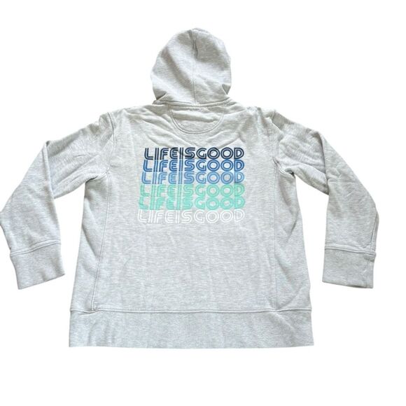 Life is Good Simply True Full Zip Fleece Hoodie Gray Spell Out Womens Medium - Picture 1 of 10